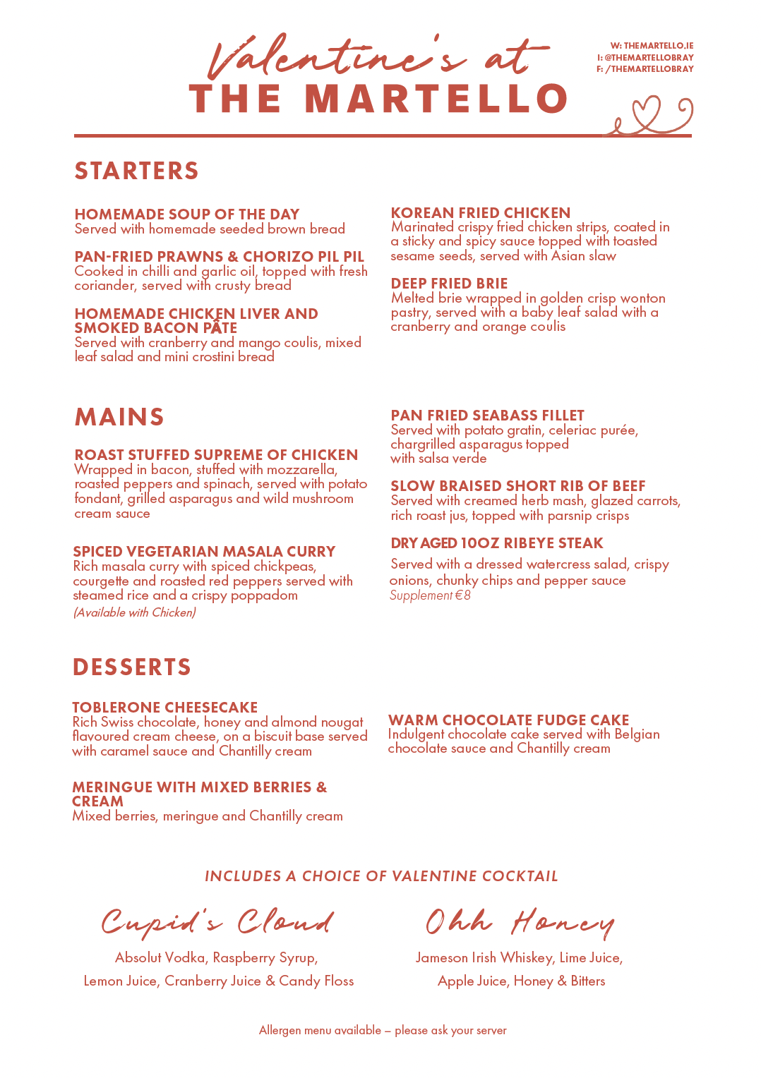 valentine set menu 2026